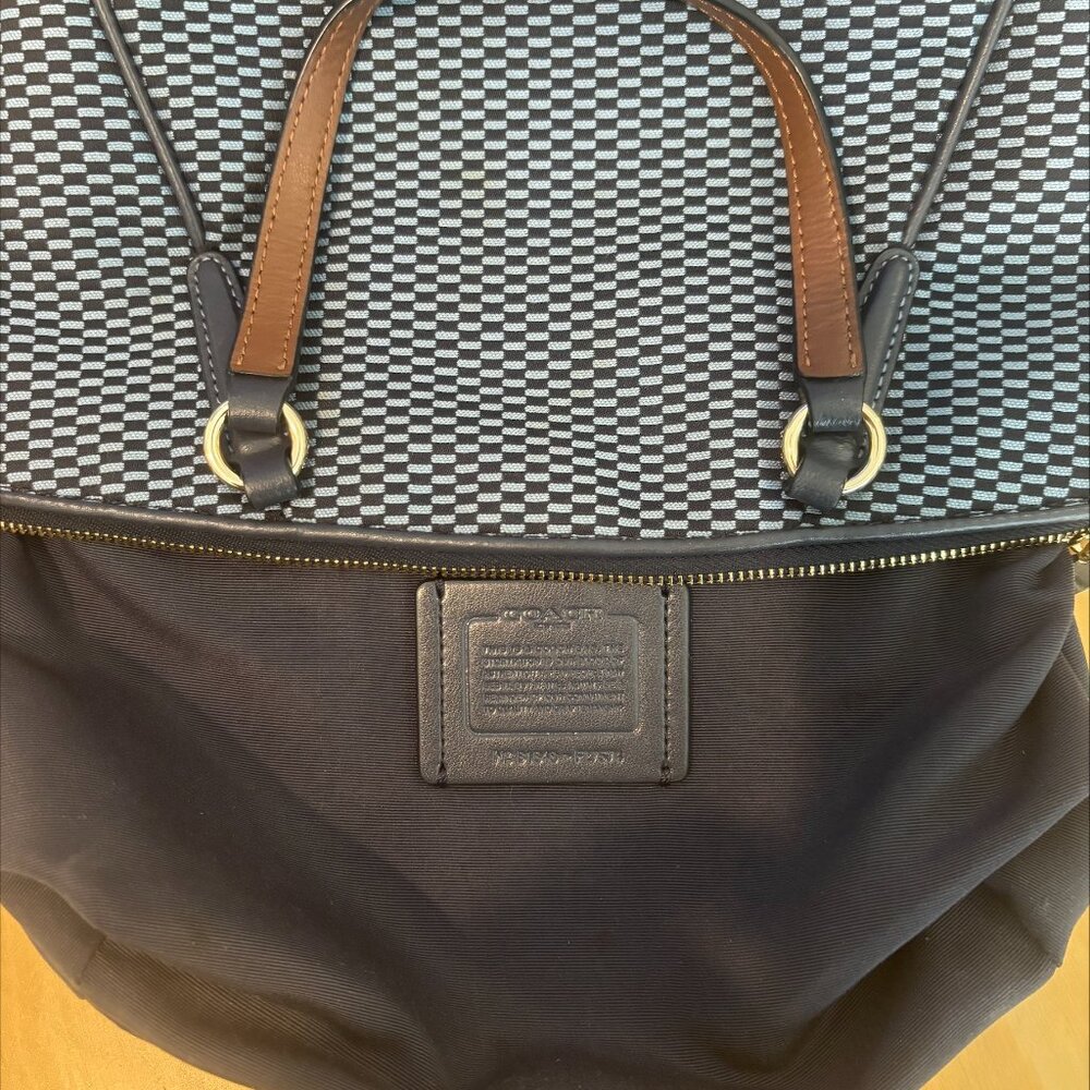COACH shoulder bag handbag F27574 canvas leather navy blue ladies - Picture 4 of 7